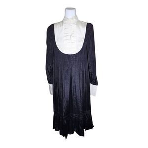 Vintage 60s High Neck Pilgrim Amish Nun Long Sleeve Dress Womens M Black